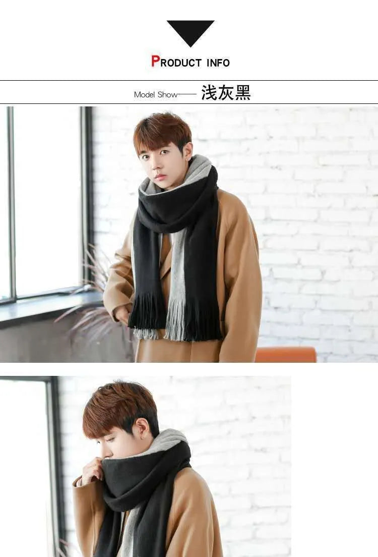 Fashion Classic Men Scarf Korean Version Warm Knitted Thick Thermal Simple Solid Muffler Winter Long Soft Windproof Scarves Male