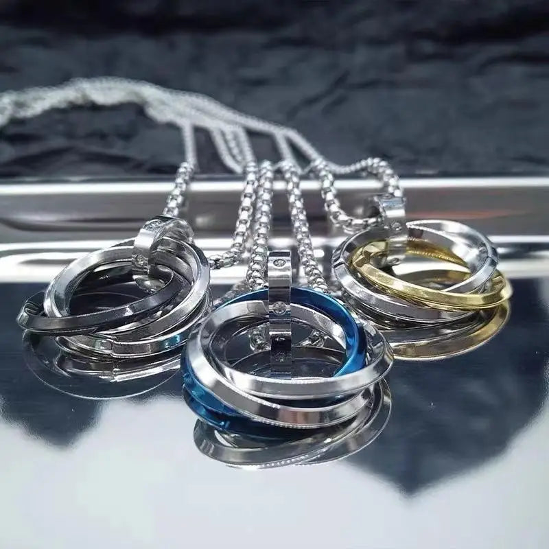 Men's Hip-hop Three-ring Necklace - Stainless Steel, Simple Refined with Minor Personality | Trendy Pendant Jewelry Gift