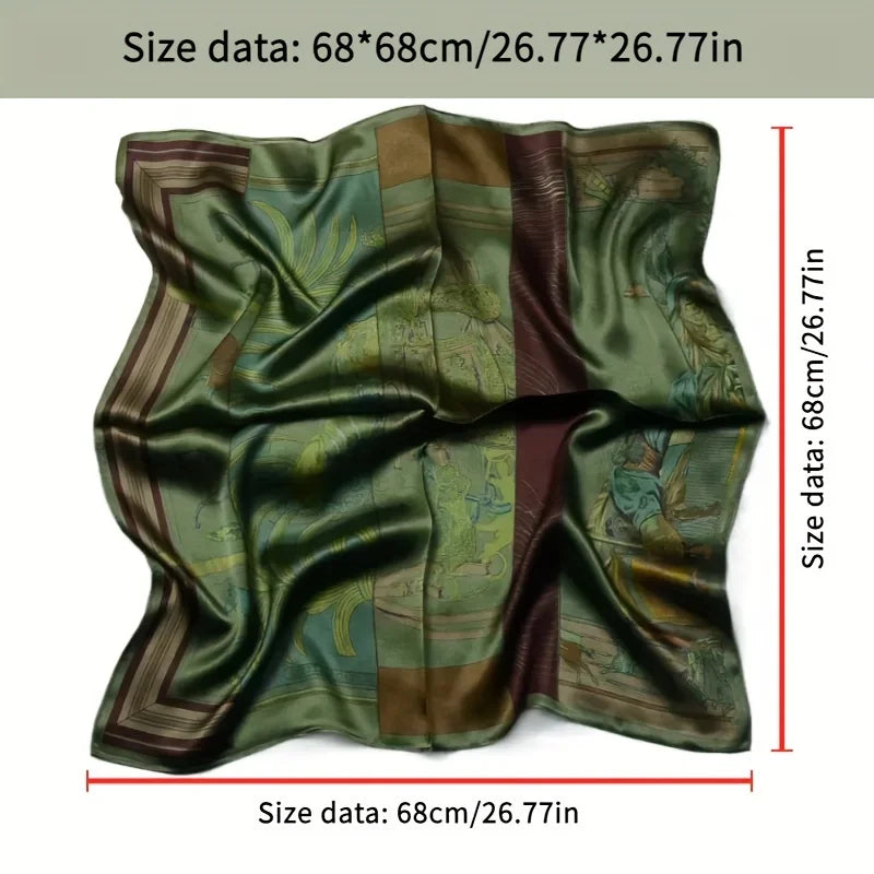 Women's Fashion Soft Satin Scarf Vintage Style Versatile Green Square Scarf Lightweight Shawl Windproof Sun Protection Hairbands
