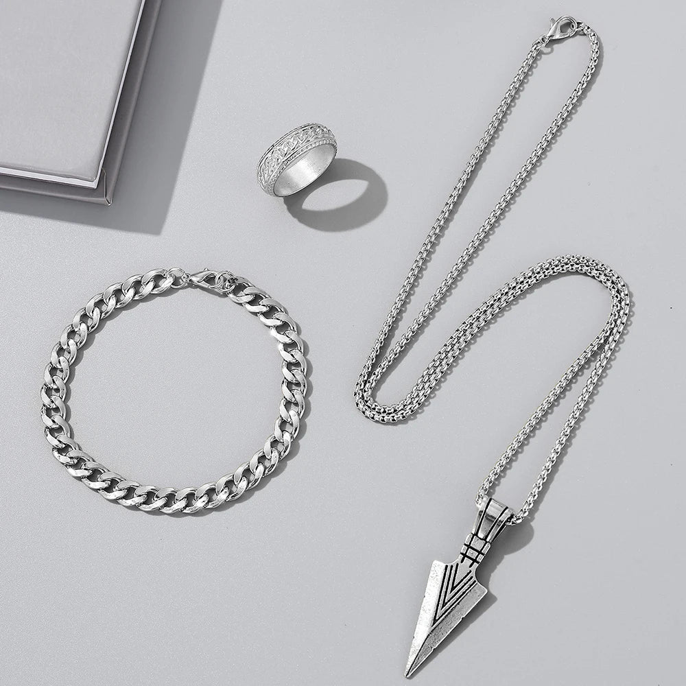 Men's Casual/Sports Necklace, Bracelet and Ring Set of 3, Simple Chain Design, For Daily Use