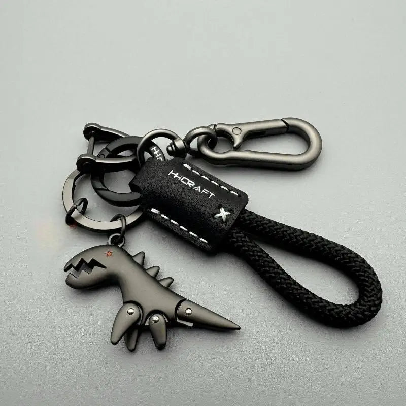 Motorcycle Decoration Accessories Little Dinosaur Car Keychain Single Leather Woven Rope Metal Keychain Handbag Pendant