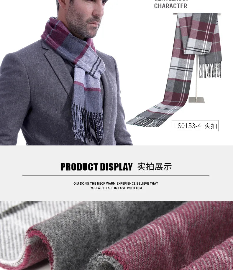 Classic Scarf for Man Winter Imitation Cashmere Scarves Luxury Brand Scarfs Keep Warm Outdoor Neckerchief Men Shawl Wrap Gift
