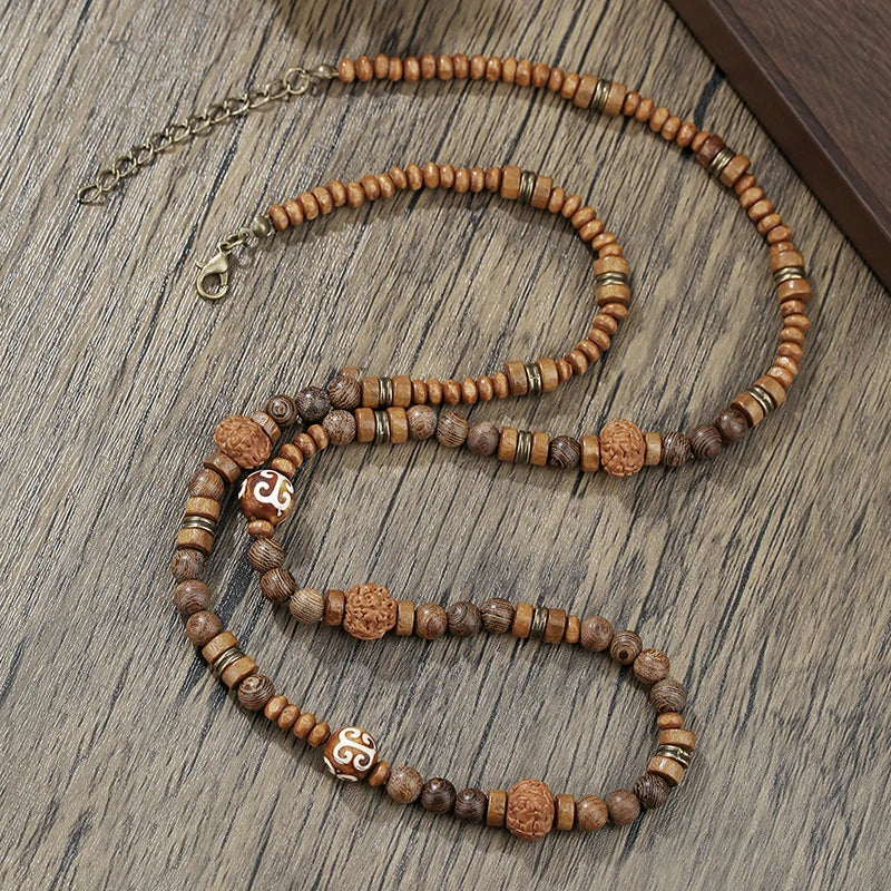 Bohemian Vintage Style Men's Wooden Bead Necklace - Long-Style Neck Jewelry