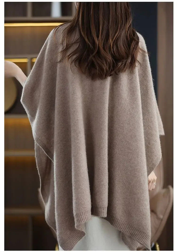 Shawl Cape Sweater Cardigan Women's 2024 Spring and Autumn New Style Outerwear Loose Knit Sweater Jacket Medium Long Style