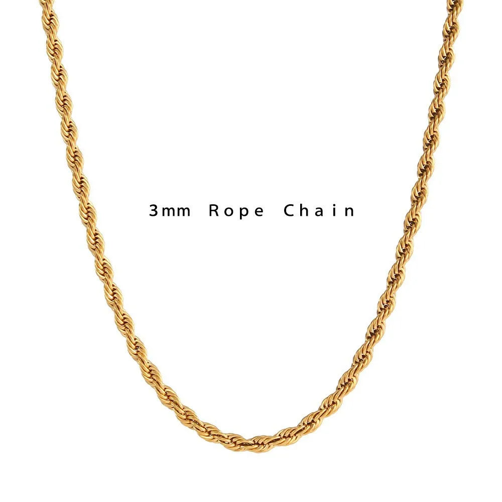 Trendy 18K Gold Plated Necklace Stainless Steel Minimalist Twisted Rope chain Necklace for Men