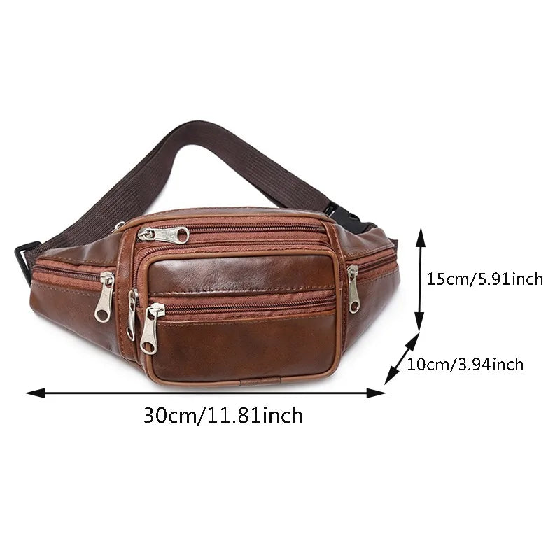 Fashion Men Leather Fanny Bag for Phone Pouch Male Leather Messenger Bags Brand Fanny Pack Male Travel Waist Bag