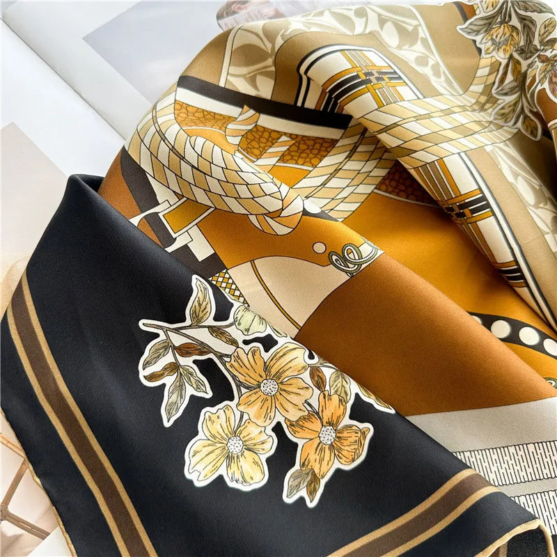 90 Silk Scarf Ladies 100% Real Silk Scarf Neckerchief Floral Printed Womens Fashion Elegant Silk Shawl Foulard Female Gifts
