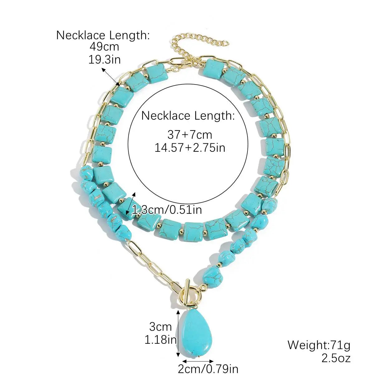Available Necklace for Women Natural Turquoise Beaded Jewelry Double Teardrop Pendant Turquoise Beautiful Elegant Necklace