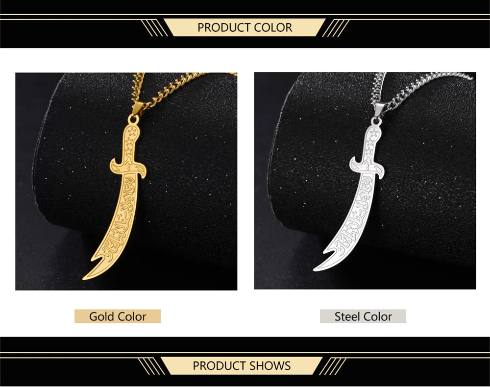 Dawapara Imam Ali Zulfiqar Sword Jewelry Set Arabic Necklace Ring Islamic Muslim Jewelry Stainless Steel  Religious Gift