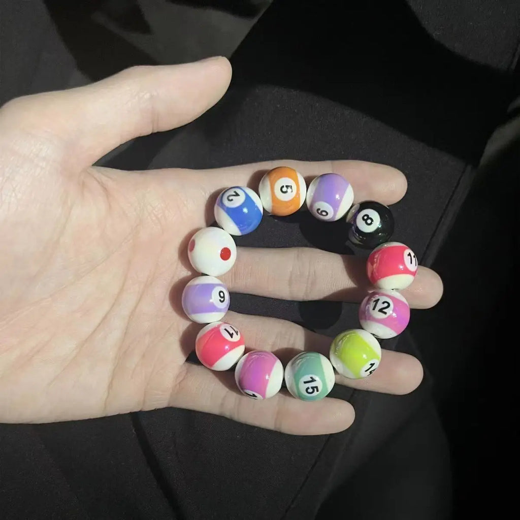 Middle Eight Billiard Bracelets for Women Men Hip Hop Rock Elastic Rope Couple Bracelets Jewellery Women Resin Beads