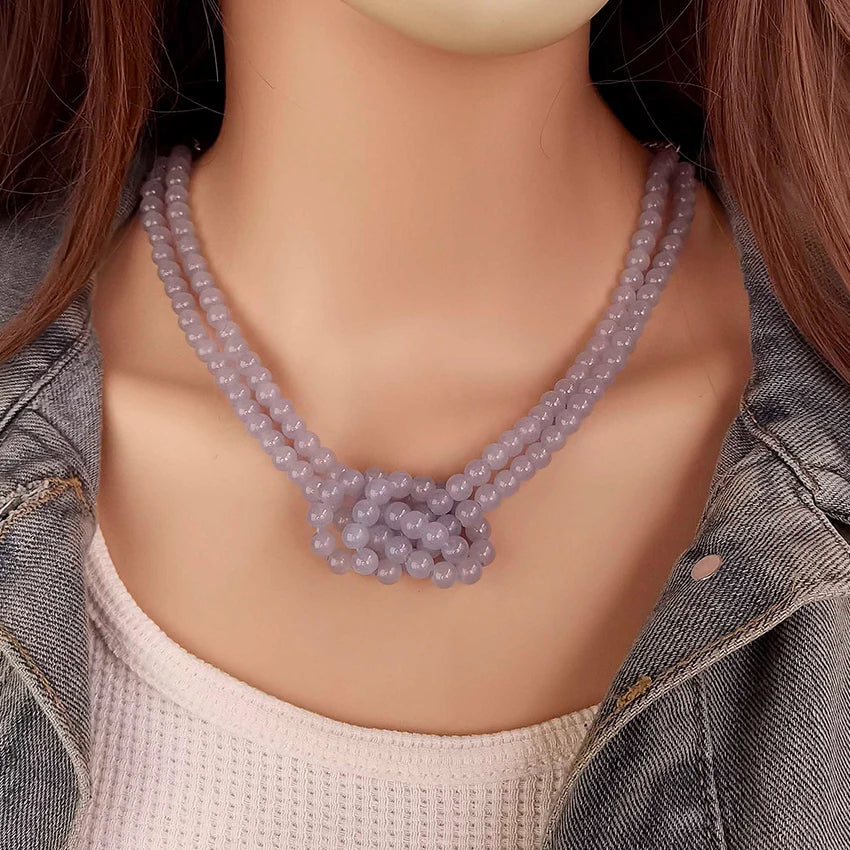 Women's 2 Strand Glass Beaded Knotted Pendant Necklace for Women Everyday Wear Statement Fashion Jewelry Gifts Free Shipping