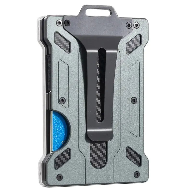 Minimalist Slim Wallet for Men,Metal Wallets with Money Clip, Clear ID Window badge Card Holder,RFID Blocking (Carbon Fiber)