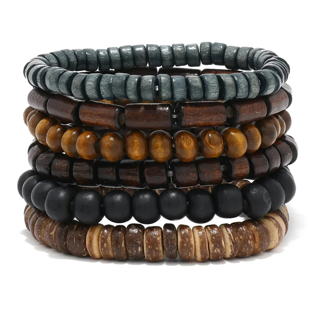Bohemian Leather Bracelet Men Hand-woven Bracelet Men's Wooden Bead Bracelet Bracelet for Men Charm Bracelet Mens Jewellery