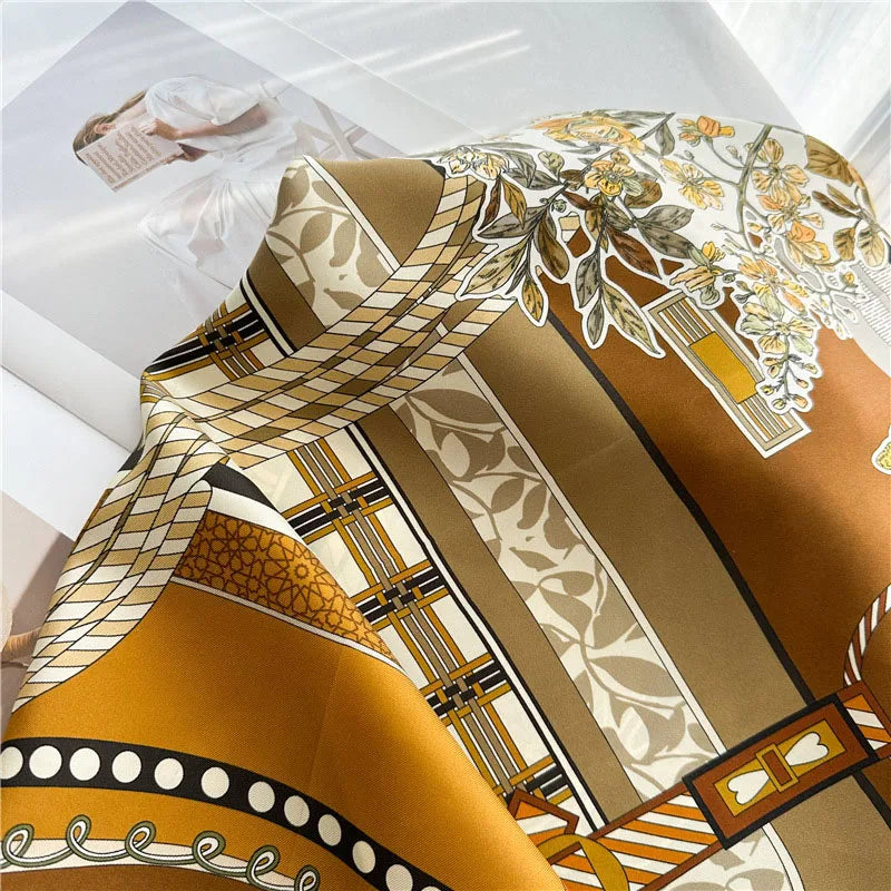 90 Silk Scarf Ladies 100% Real Silk Scarf Neckerchief Floral Printed Womens Fashion Elegant Silk Shawl Foulard Female Gifts
