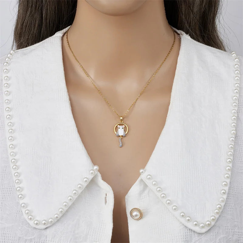 Cute Cat Necklace for Women - Unique Cat Pendant with Oil Drop Design - Fashionable and Personalized