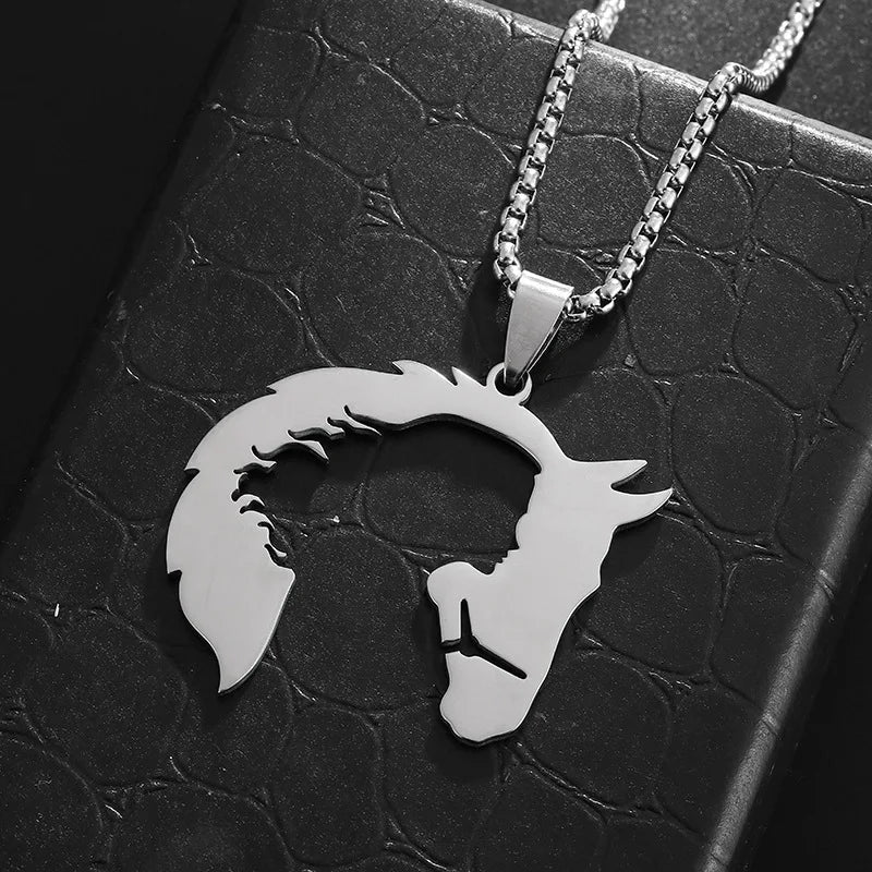 men's Necklace Hollowed Out Horsehead And Girl Pendant hip-hop Silver Color Stainless Steel Chain Personality Rock Jewelry Gifts
