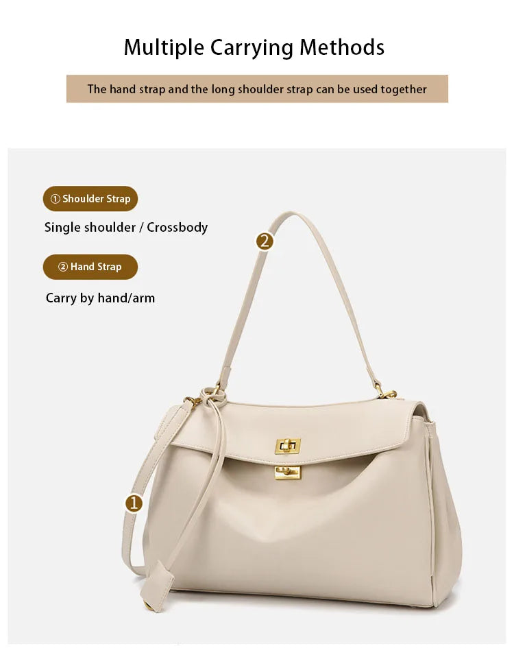 Fashionable Women's Bags, Textured Shoulder Bags, Large-Capacity Tote Bags, High-End Commuter Bags, Water-Repellent Crossbody Bags, Solid Color Handbags, Horizontal Square Casual Bags