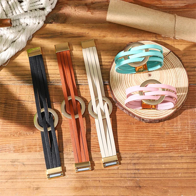 Leather Bracelets For Women 2026 Fashion Bracelets & Bangles Elegant Multilayer Wide Wrap Bracelet Female Jewelry Gift