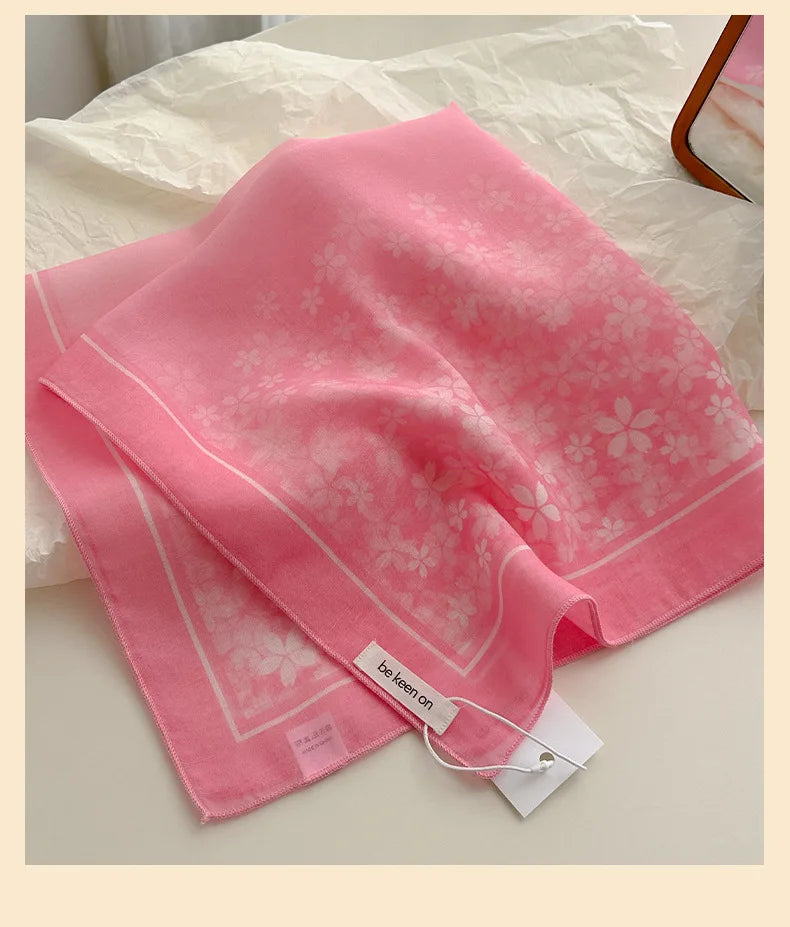 Women's Silk Scarf Fresh Breathable Soft Artistic Decorative Small Silk Scarf Retro Versatile Floral Cotton Linen Square Scarf