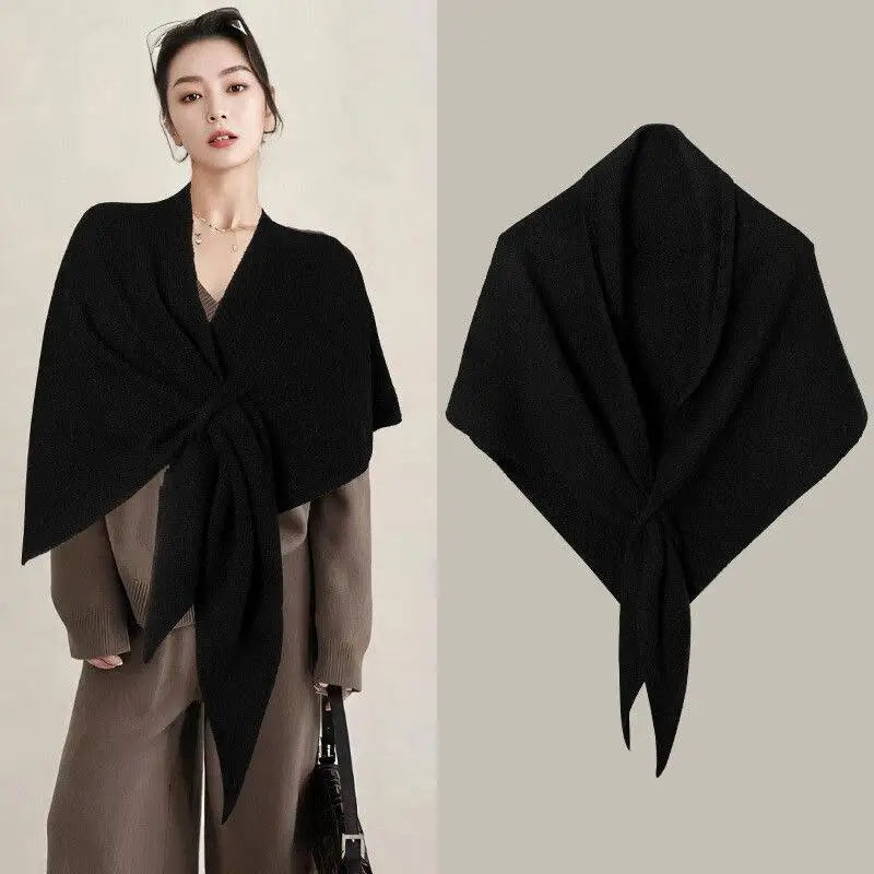 Winter Women Shawl Wraps Cardigan Cape Wool Blend Triangle Shawl Scarf Thickened With Knitted Warm Shoulder