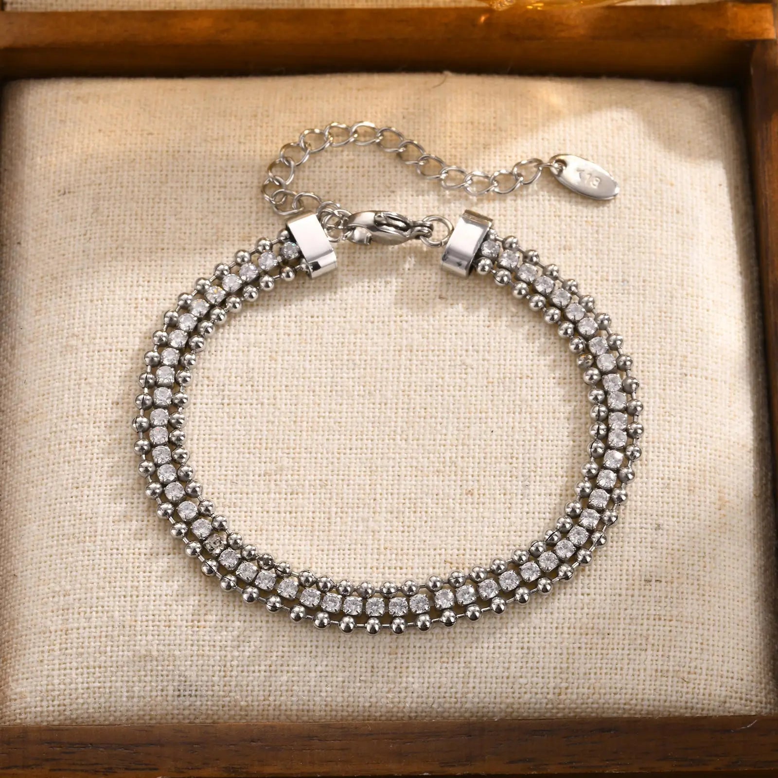 Tennis Bracelet for Women, Cubic Zirconia Chain Bracelet Adjustable,Stainless Steel Wave Bead Chain Three-layer Bracelet Jewelry