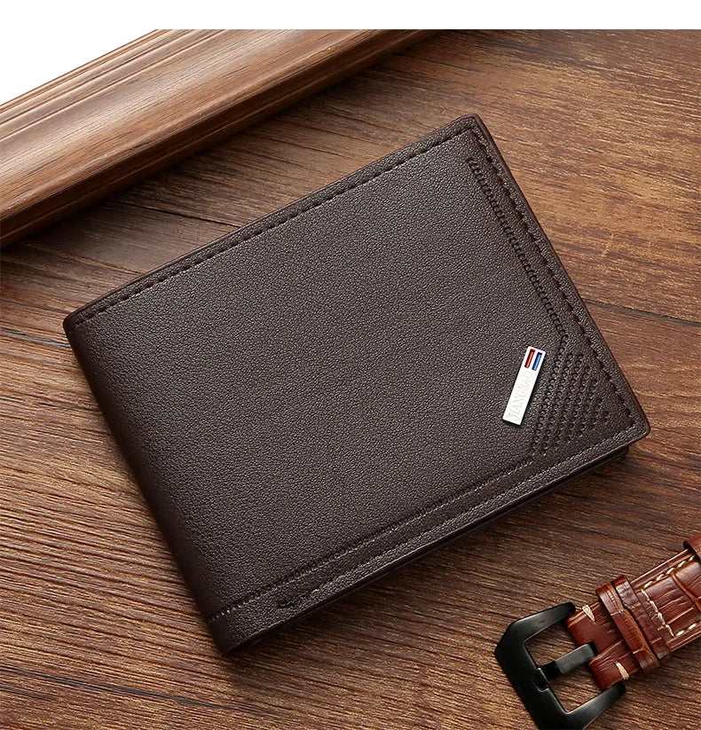 Men's Short Leather Slim Wallets Business Man Money Clip Credit Card Holder Purse Thin Minimalist Bifold Wallet