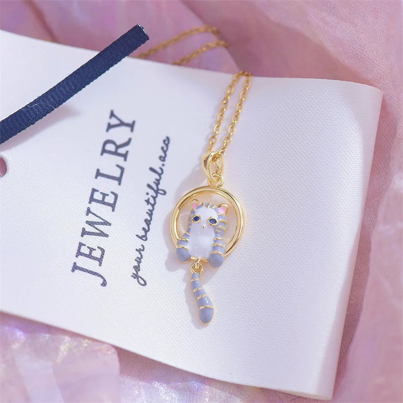 Cute Cat Necklace for Women - Unique Cat Pendant with Oil Drop Design - Fashionable and Personalized