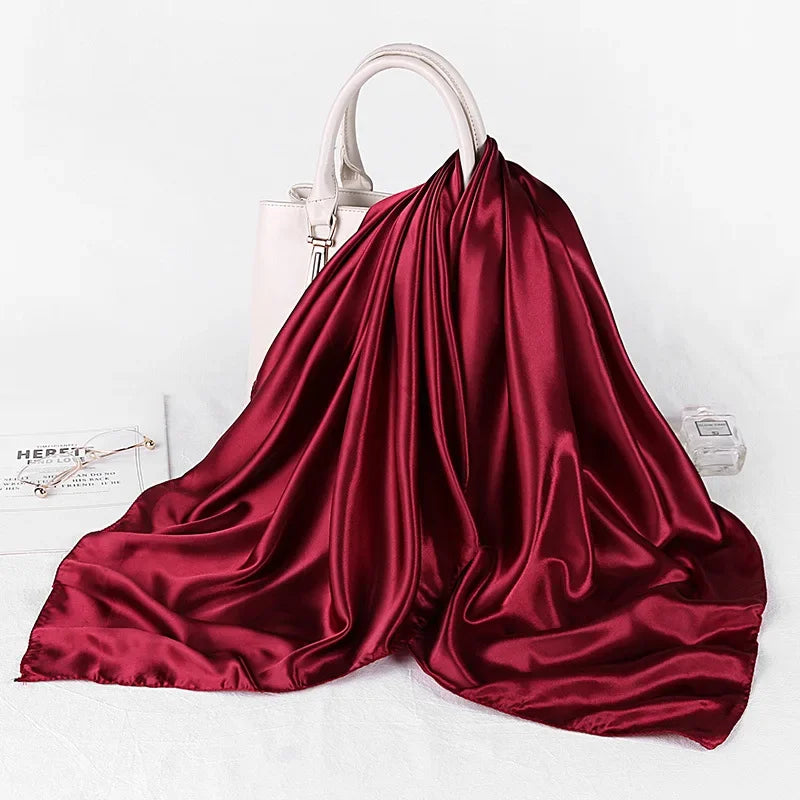 Fashion Hijab Scarves For Women Silk Satin Hair Scarf Female Solid Colors Kerchief 90*90cm Square Shawls Neck Scarfs For Ladies