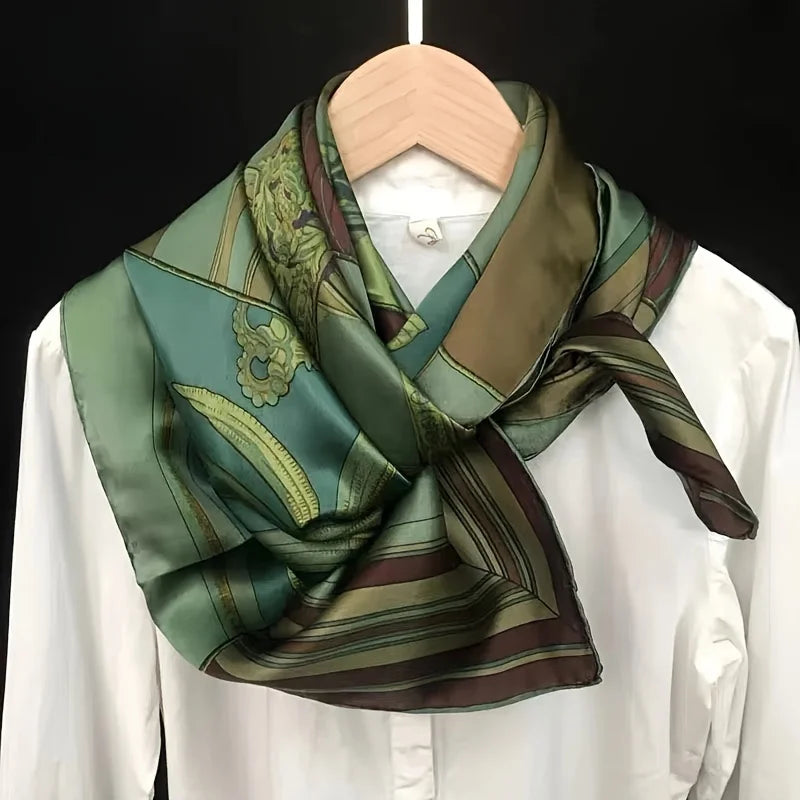 Women's Fashion Soft Satin Scarf Vintage Style Versatile Green Square Scarf Lightweight Shawl Windproof Sun Protection Hairbands