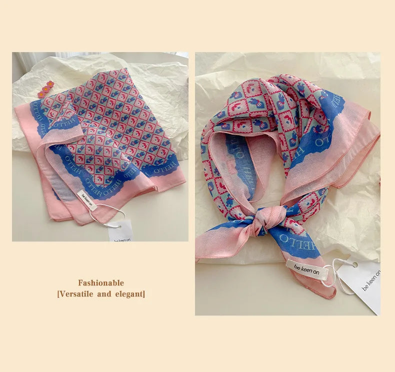 Women's Silk Scarf Fresh Breathable Soft Artistic Decorative Small Silk Scarf Retro Versatile Floral Cotton Linen Square Scarf
