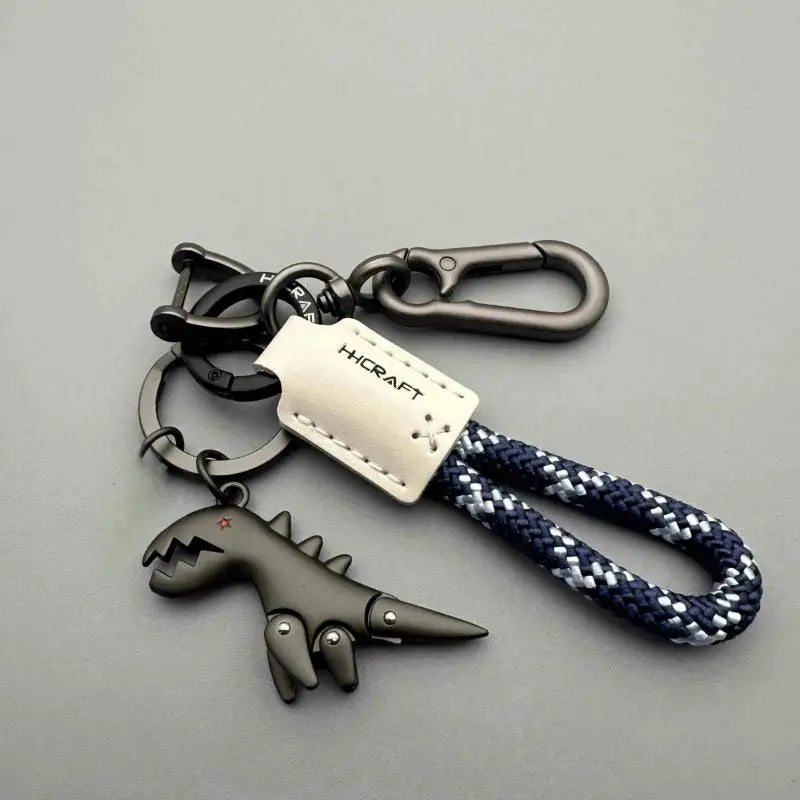 Motorcycle Decoration Accessories Little Dinosaur Car Keychain Single Leather Woven Rope Metal Keychain Handbag Pendant