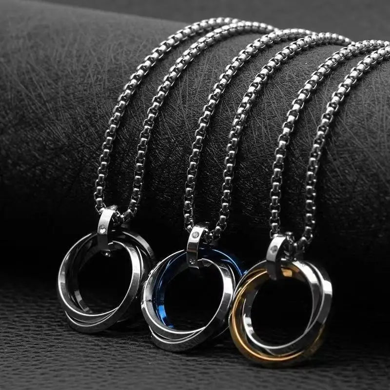 Men's Hip-hop Three-ring Necklace - Stainless Steel, Simple Refined with Minor Personality | Trendy Pendant Jewelry Gift