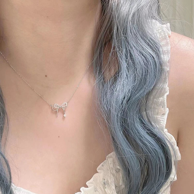 Bow Knot Pendant Necklace For Women Design Elegant Korean Fashion Necklaces Woman Charms  Party Lady Accesorios