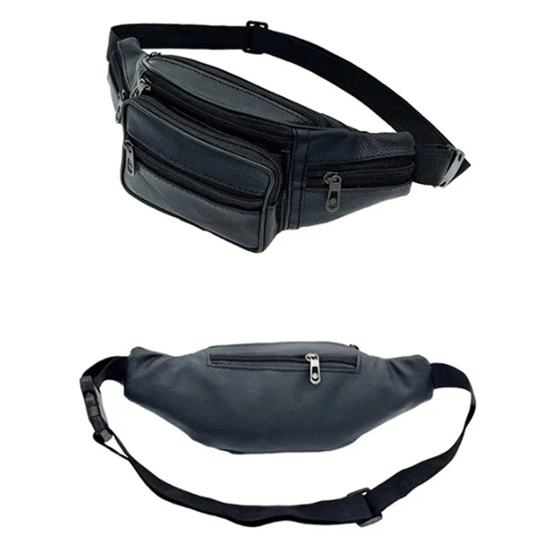 Fashion Men Leather Fanny Bag for Phone Pouch Male Leather Messenger Bags Brand Fanny Pack Male Travel Waist Bag