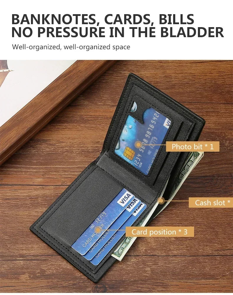 Men's Wallet Casual Short Wallets Youth Fashion Soft PU Leather Business Credit ID Card Holder Billfold Purse Mini Money Bag