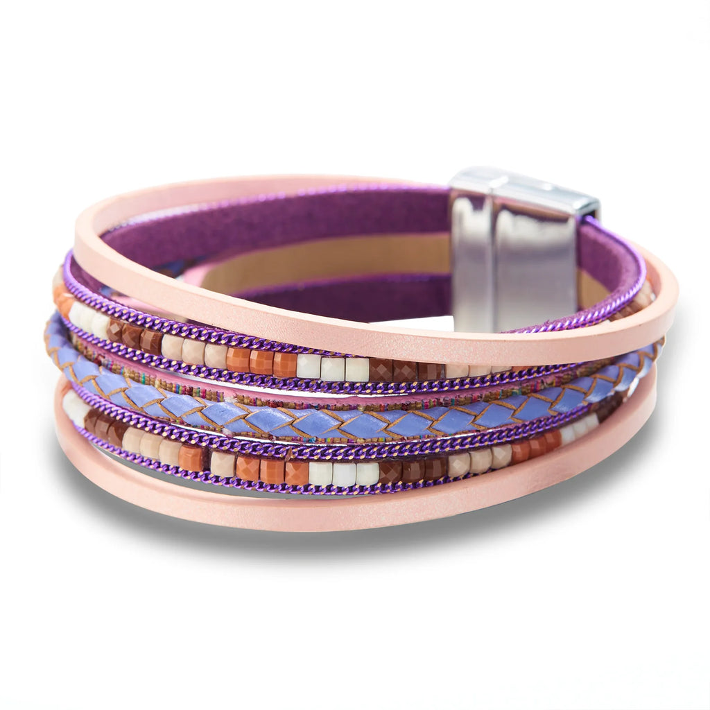 Multilayer Brown Leather Bracelet For Women Fashion Creative Bohemian Handmade Woven Magnetic Clasp Bracelet Jewelry Gift