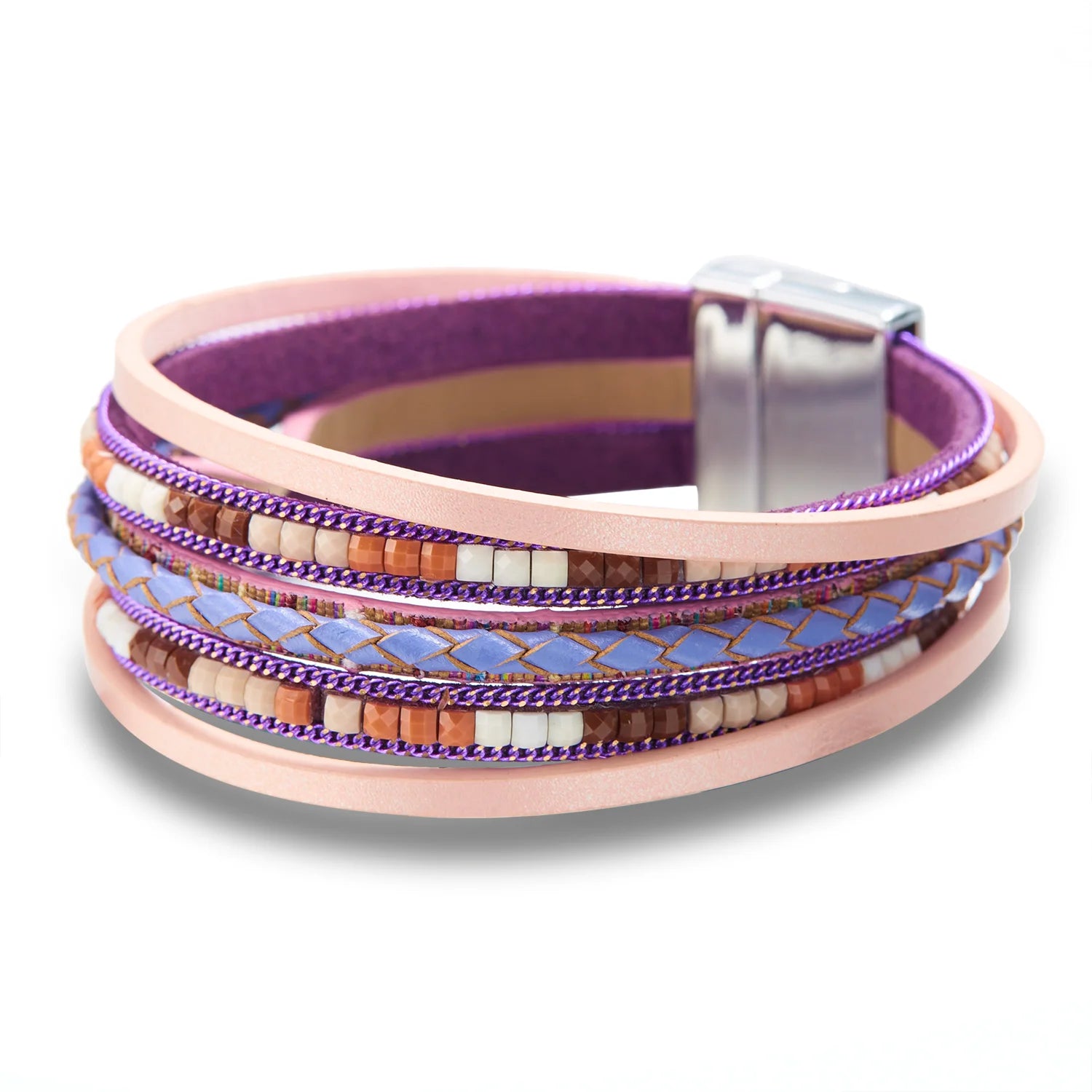 Multilayer Brown Leather Bracelet For Women Fashion Creative Bohemian Handmade Woven Magnetic Clasp Bracelet Jewelry Gift