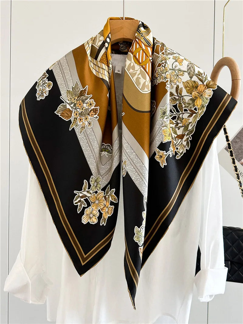 90 Silk Scarf Ladies 100% Real Silk Scarf Neckerchief Floral Printed Womens Fashion Elegant Silk Shawl Foulard Female Gifts