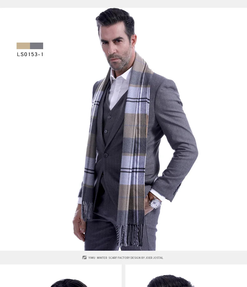 Classic Scarf for Man Winter Imitation Cashmere Scarves Luxury Brand Scarfs Keep Warm Outdoor Neckerchief Men Shawl Wrap Gift