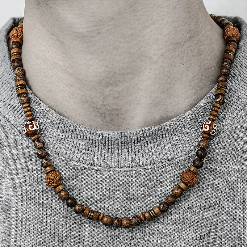 Bohemian Vintage Style Men's Wooden Bead Necklace - Long-Style Neck Jewelry