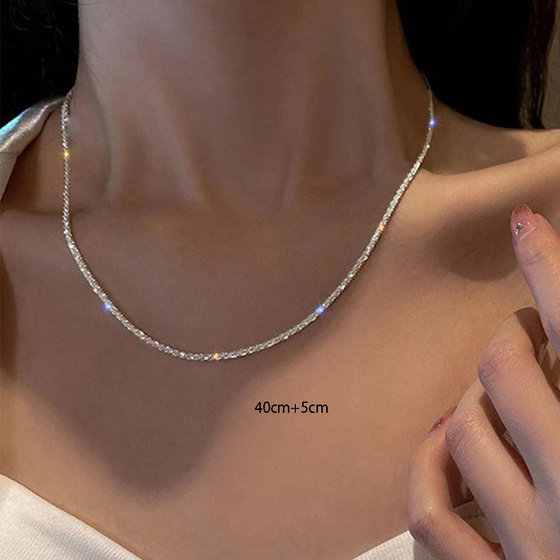 Fashion Simple Sparkling Necklace For Women Silver Color Clavicle Chain Choker Necklace Female Korean Wedding Party Jewelry Gift