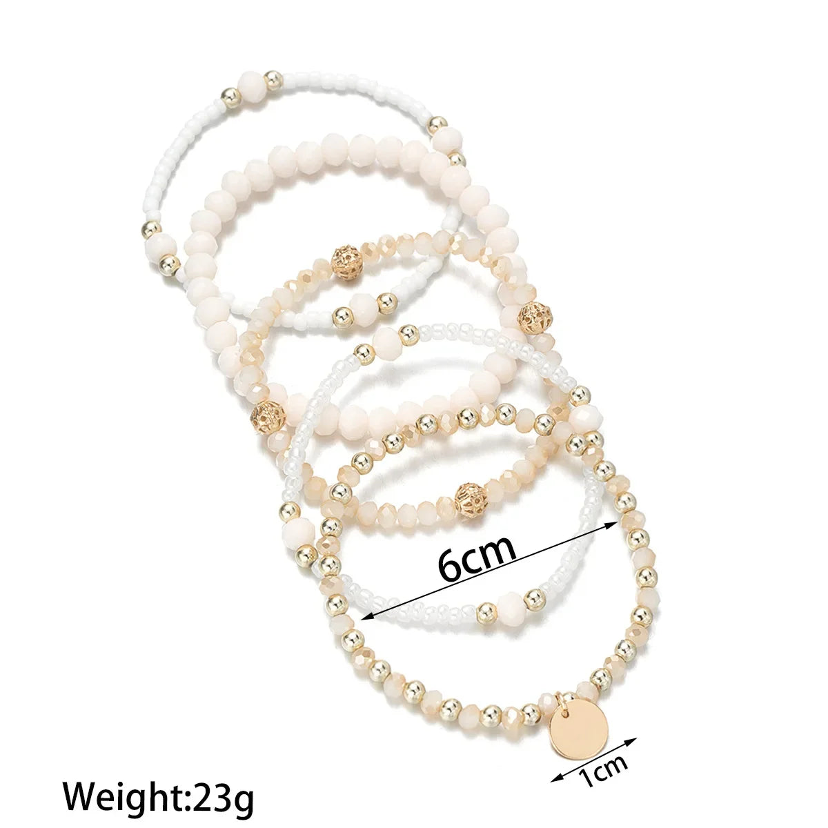 5Pcs Fashion Resin Beaded Bracelet Set For Women Round Piece Charm Elastic Bead Chain Bangle Wrist Strap Female Vacation Jewelry
