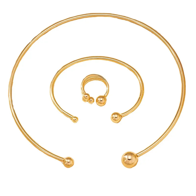 Jewelry Set For Women Smooth Opening Minimalist Ring Bracelet Necklace Fashion Geometric Party Gift Holiday DS012