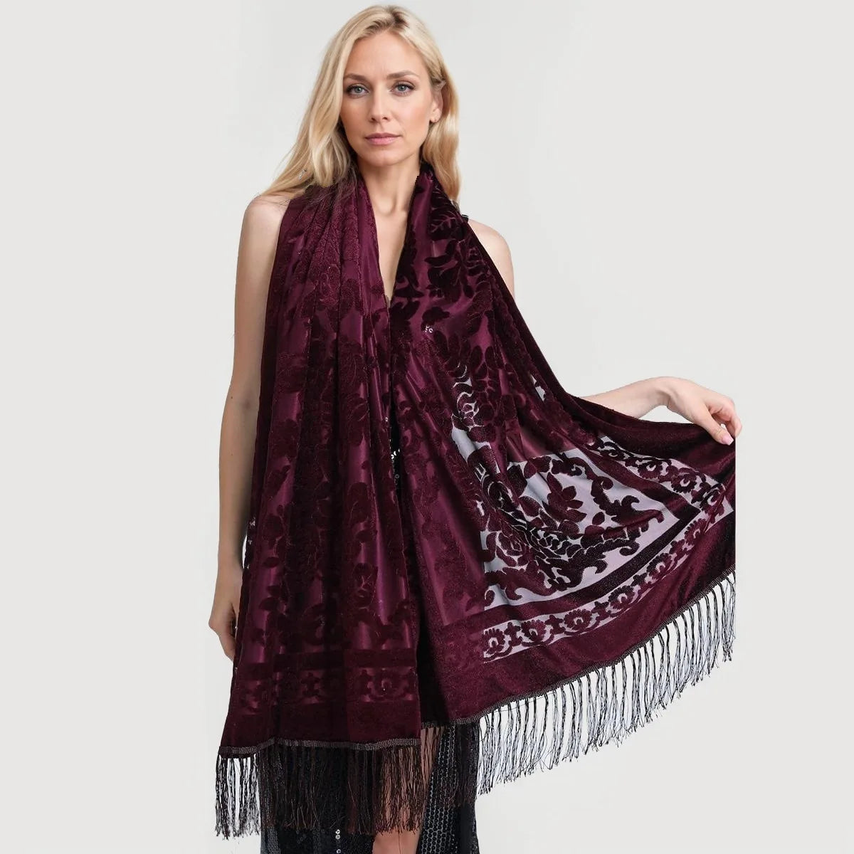 Women Velvet Scarf Shawl Female Long Jacquard Scarves Noble Shawl Autumn Spring Poncho Wrap Luxury Pashmina Tassel Cloak Bufanda