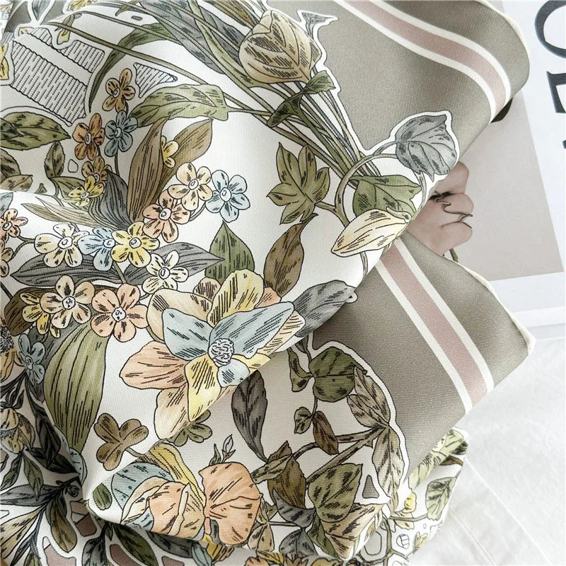 90 Silk Scarf Ladies 100% Real Silk Scarf Neckerchief Floral Printed Womens Fashion Elegant Silk Shawl Foulard Female Gifts