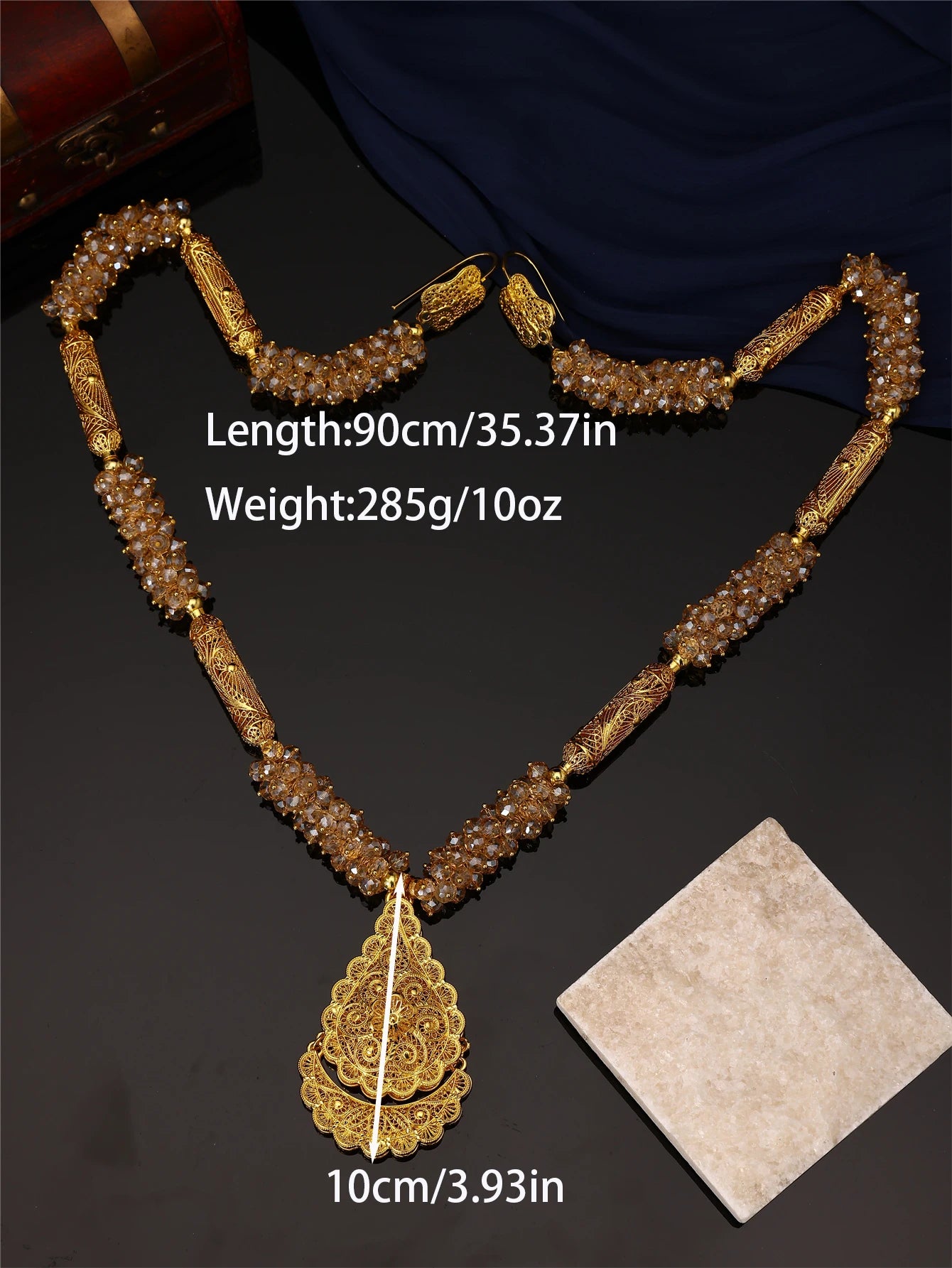 1 Piece of Fashionable and Luxurious Women's Necklace with a Large Metal Teardrop Pendant and Corner Bead Necklace, Can Be Worn as a Shoulder Chain for Women's Weddings, Banquets, and Holiday Wear