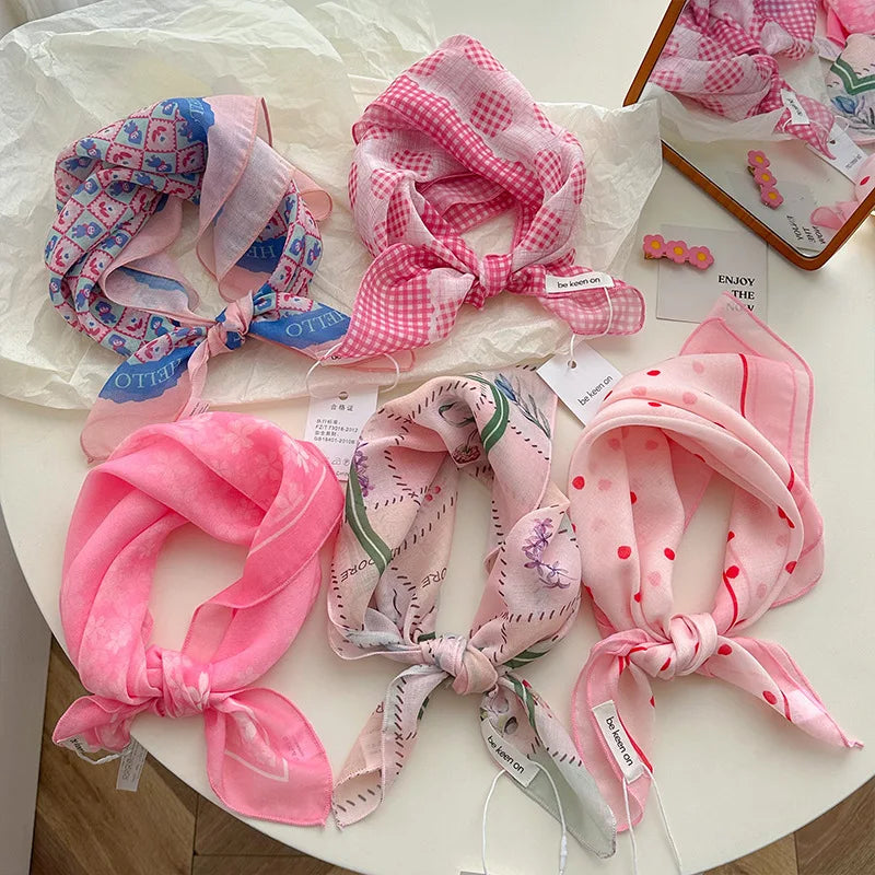Women's Silk Scarf Fresh Breathable Soft Artistic Decorative Small Silk Scarf Retro Versatile Floral Cotton Linen Square Scarf