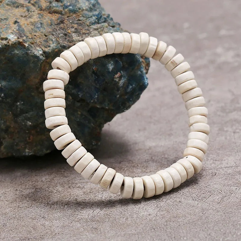 Wooden Beaded Elastic Bracelets & Bangles for Men and Women Vintage Jewelry Wrist Accessories Small Gifts Black Brown Beige Blue
