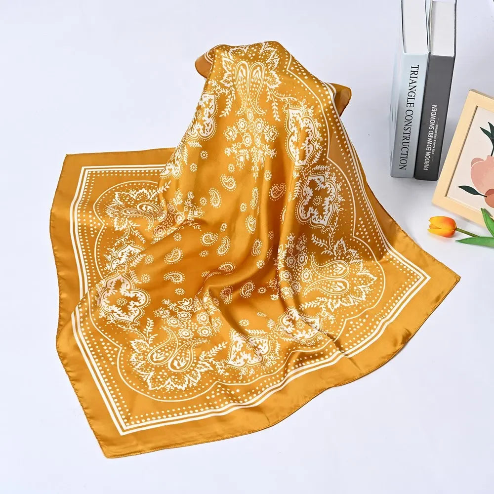 Women Scarf 70cm Black Hip Hop Bandana Kerchief Paisley Printed Hijab Headwear Wrist Hairwrap Square Scarves Print Handkerchief