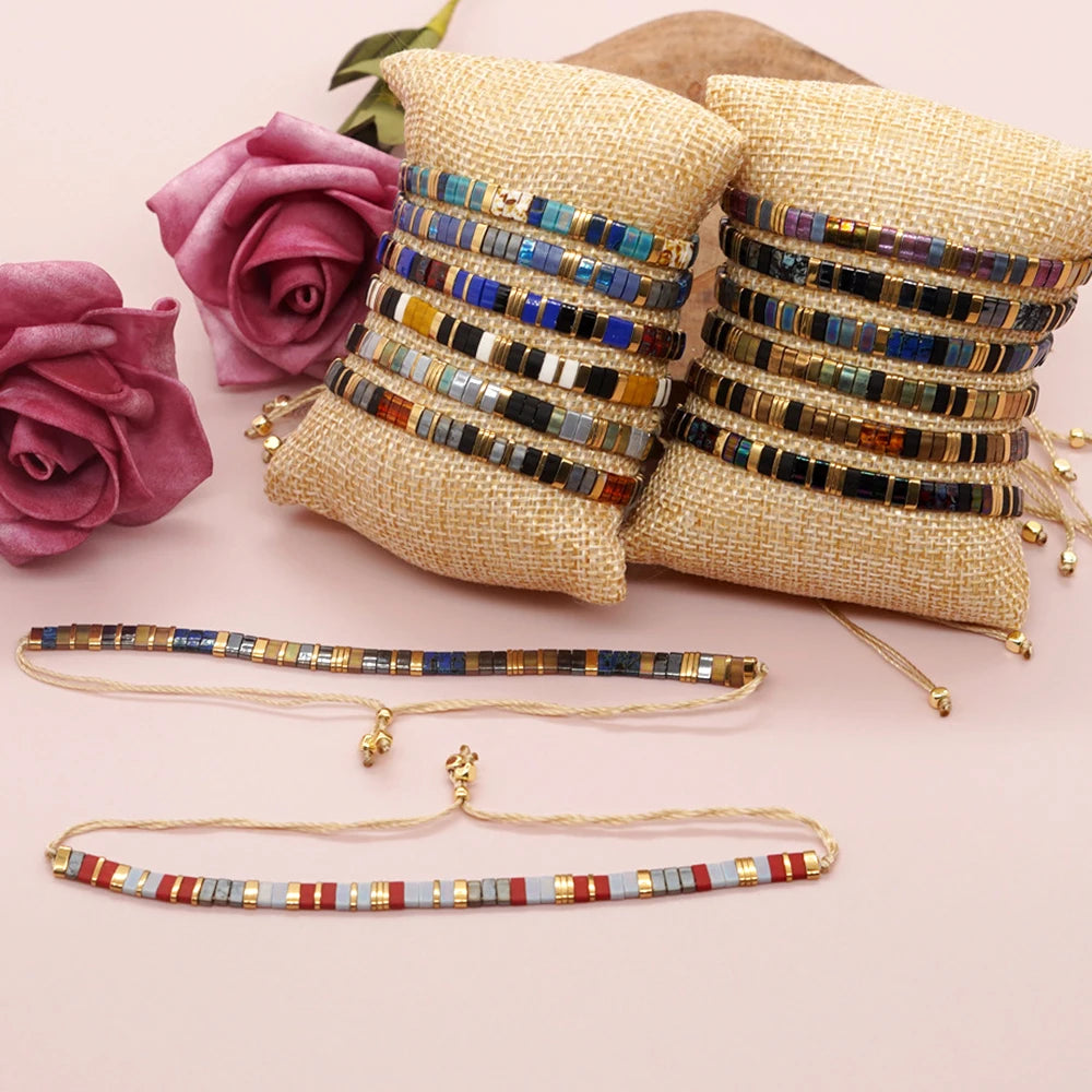 Beaded Bracelet Boho Style Handmade Woven Adjustable Thread for Women Yoga Jewelry Ladies Accessories Birthday Gifts Party New